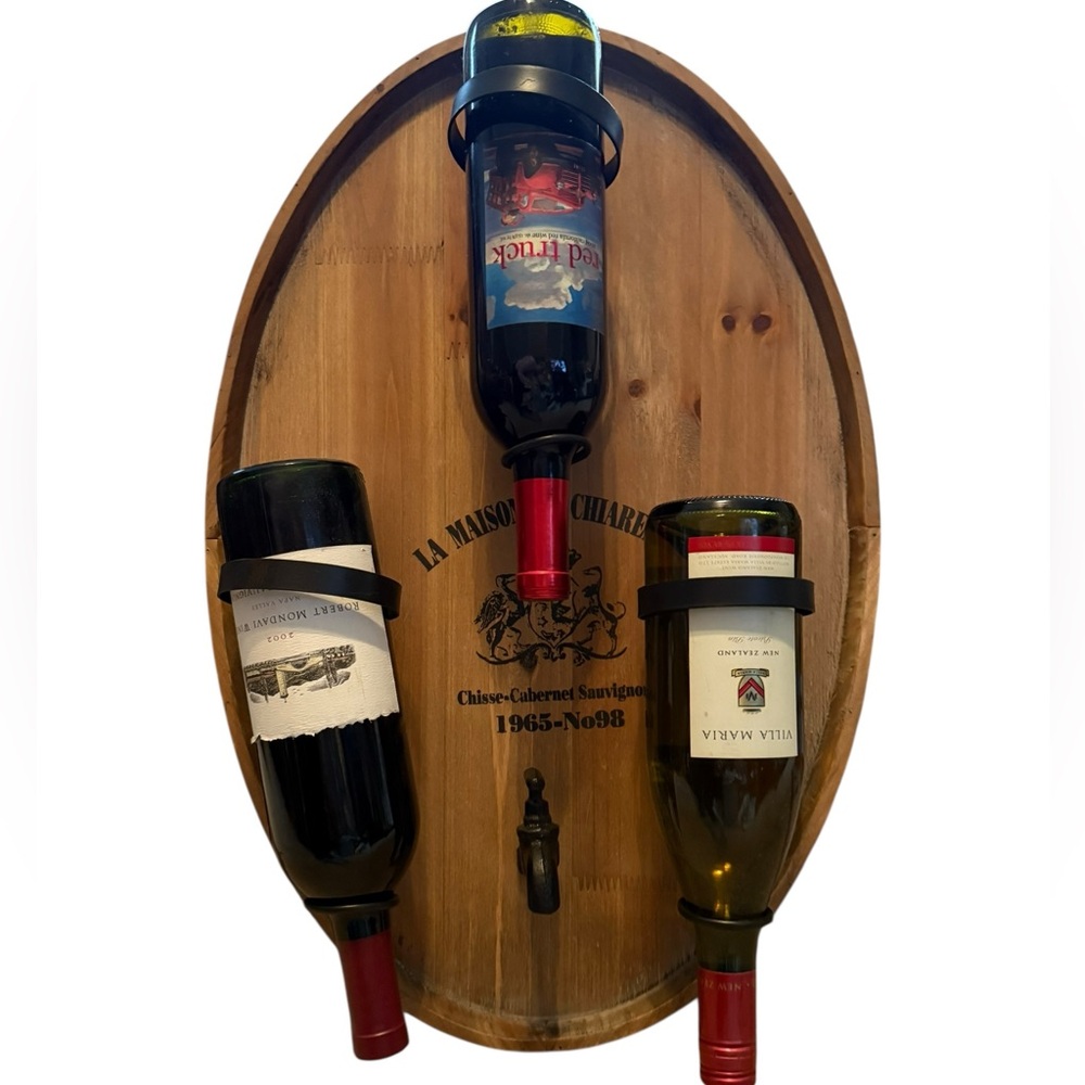 Wall Hanging Wine Rack Rustic Metal Wood Holder Home Bar Decor Farmhouse